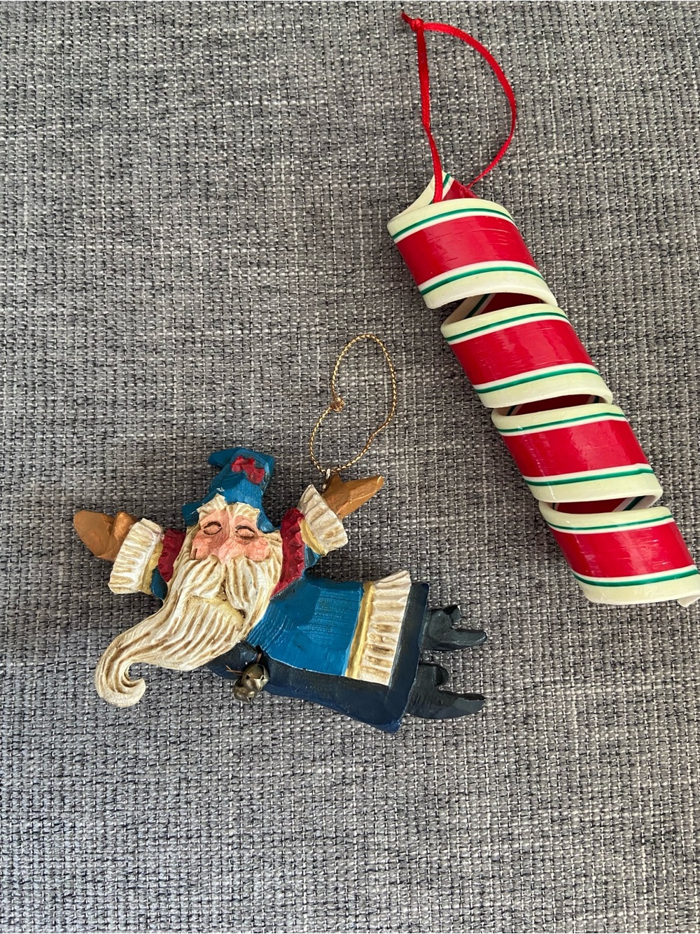 2 mismatched christmas holiday ornaments